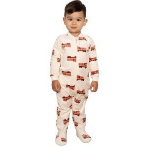Pekkle Baby Fleece Footie Sleeper Cream Red Firetruck Print 3M & 6M